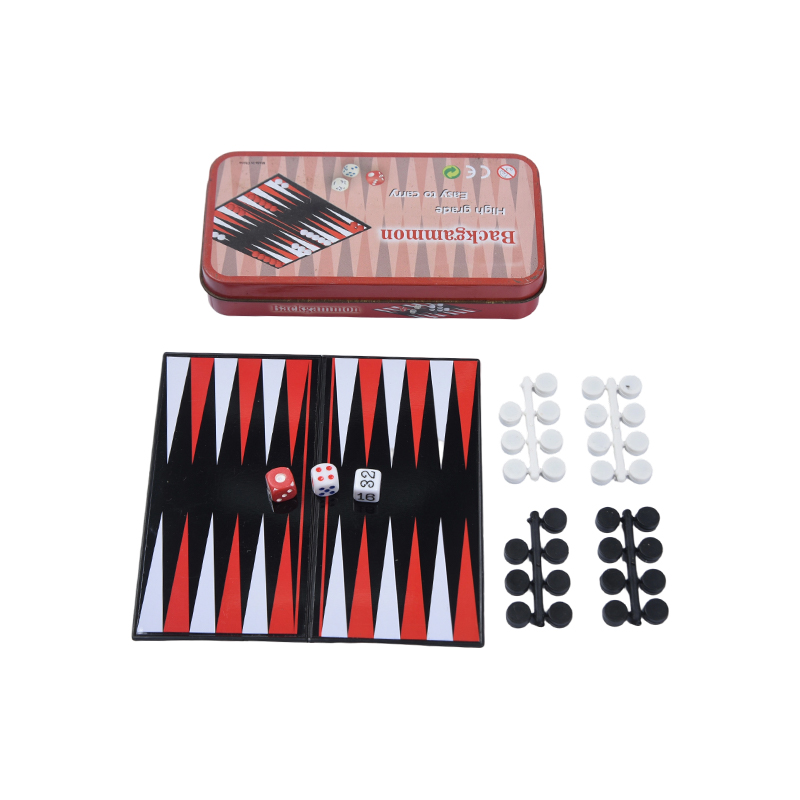 Kovové cínové pouzdro Přenosná herní sada na backgammon