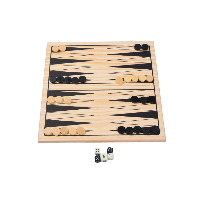 Dřevěná herní sada s vintage a barevným balením Klasická stolní hra Backgammon